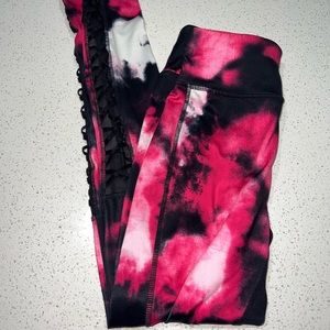 womens zelos pink,black & white athletic pants with design on pants by the ankle